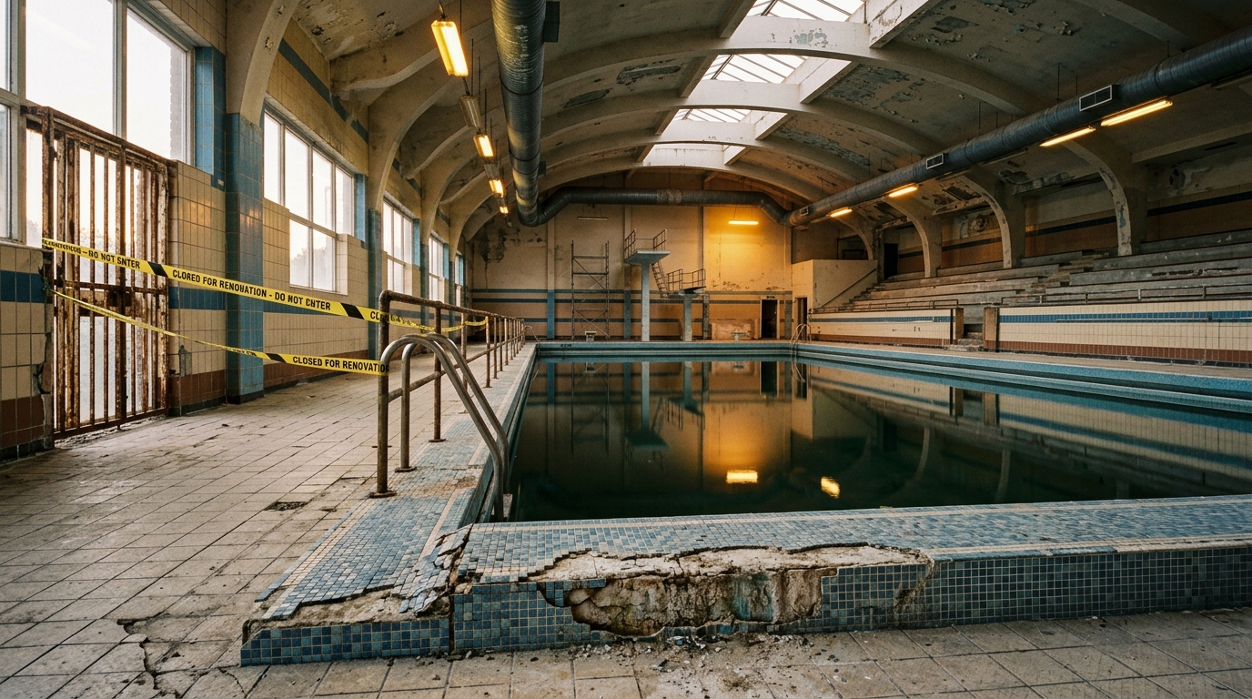 Bassin de piscine vide fermé pour travaux