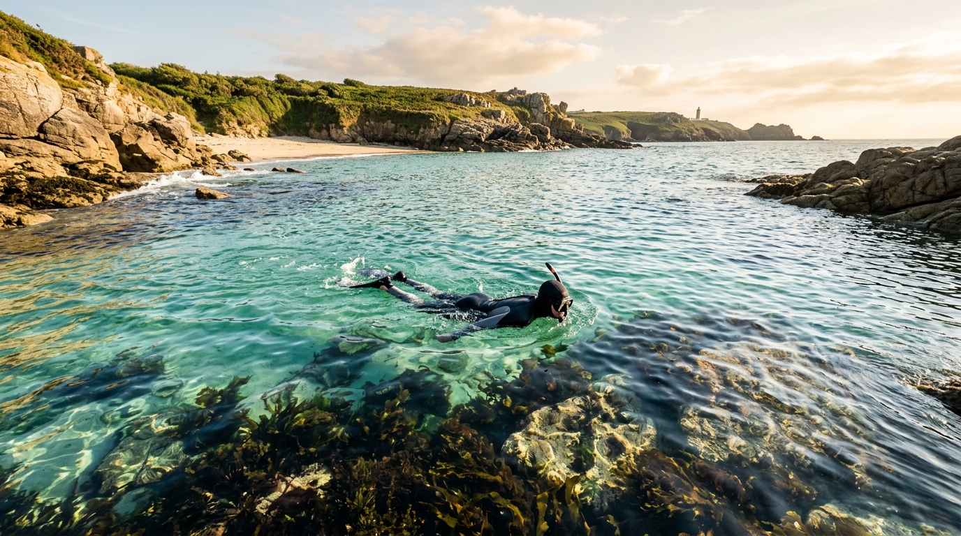 Baignade dans les eaux turquoise d'une plage bretonne
