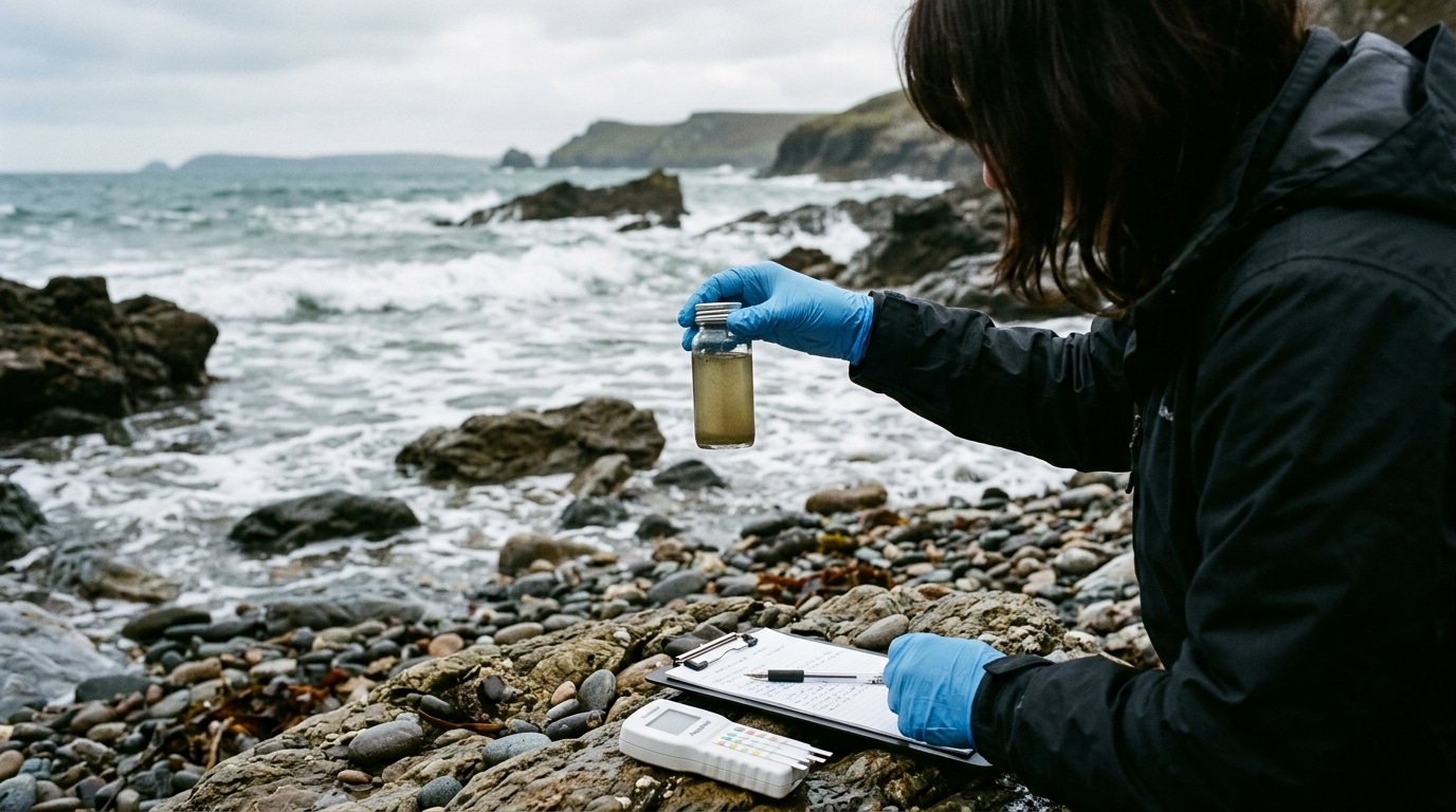 Prélèvement d'eau de mer trouble pour analyse