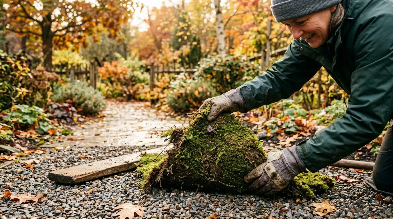 Mains retirant une plaque de mousse détachée
