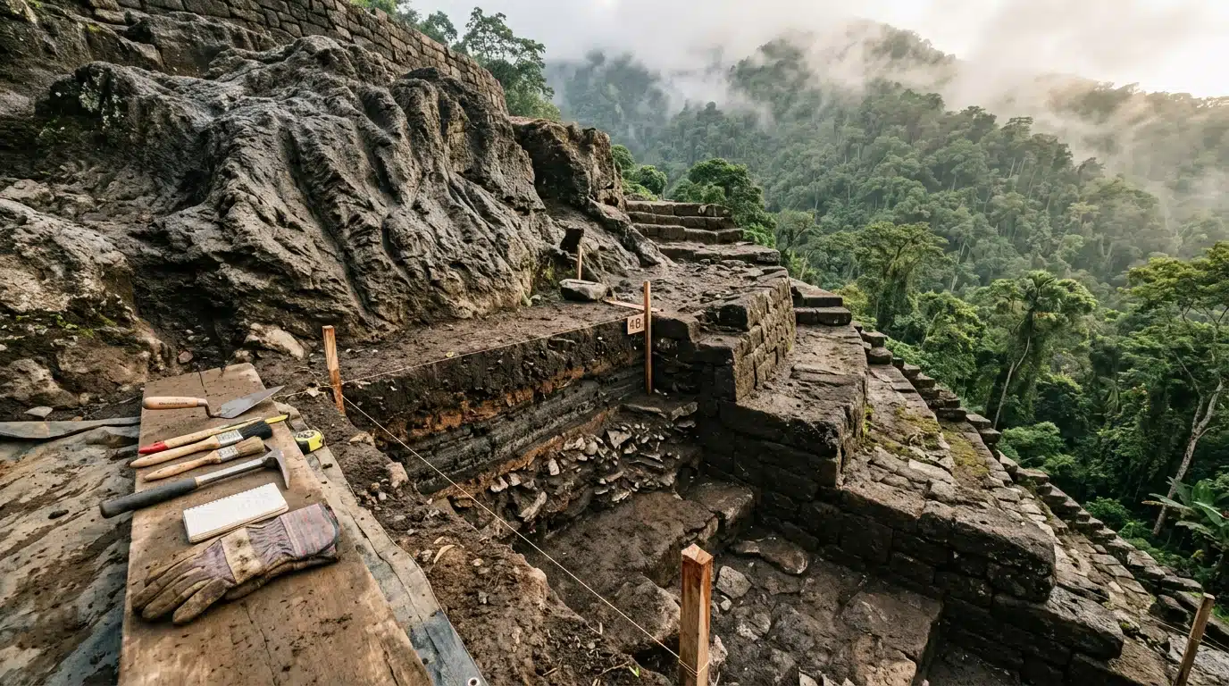 Terrasses de roche ancienne excavées dans la jungle
