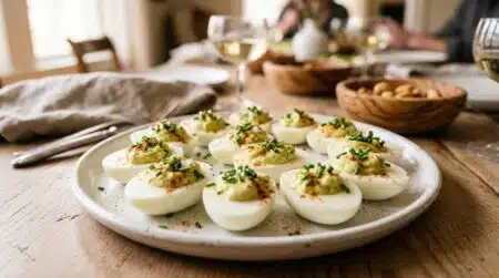 Plateau d'œufs mimosa garnis de crème d'avocat verte