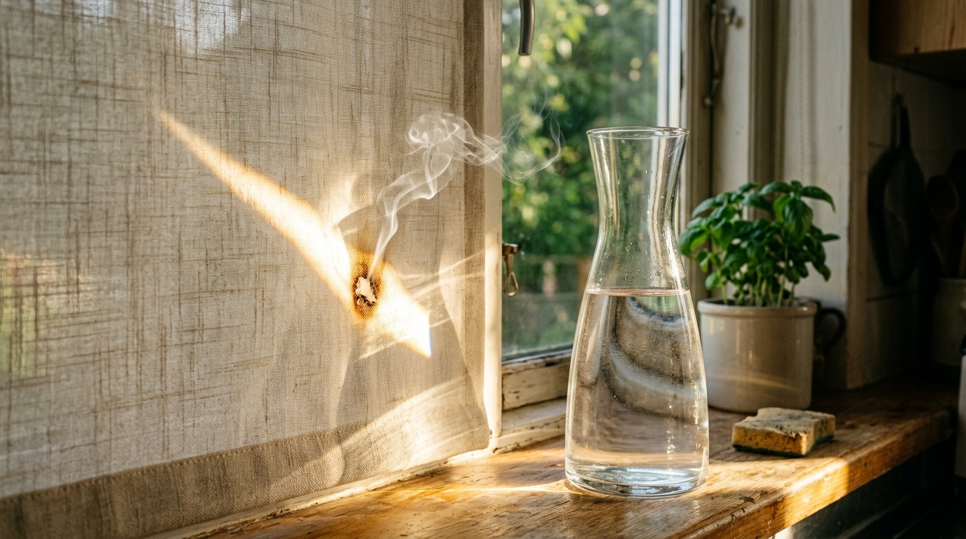 Carafe d'eau sur rebord de fenêtre ensoleillée