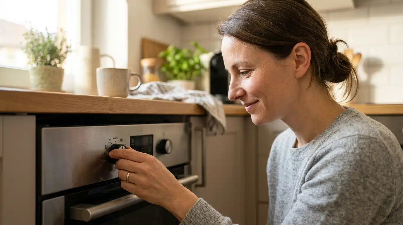 Main réglant le programme éco d'un lave-vaisselle moderne