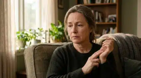 Adulte inquiet vérifiant son pouls au poignet