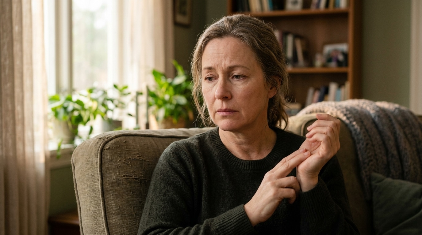 Adulte inquiet vérifiant son pouls au poignet