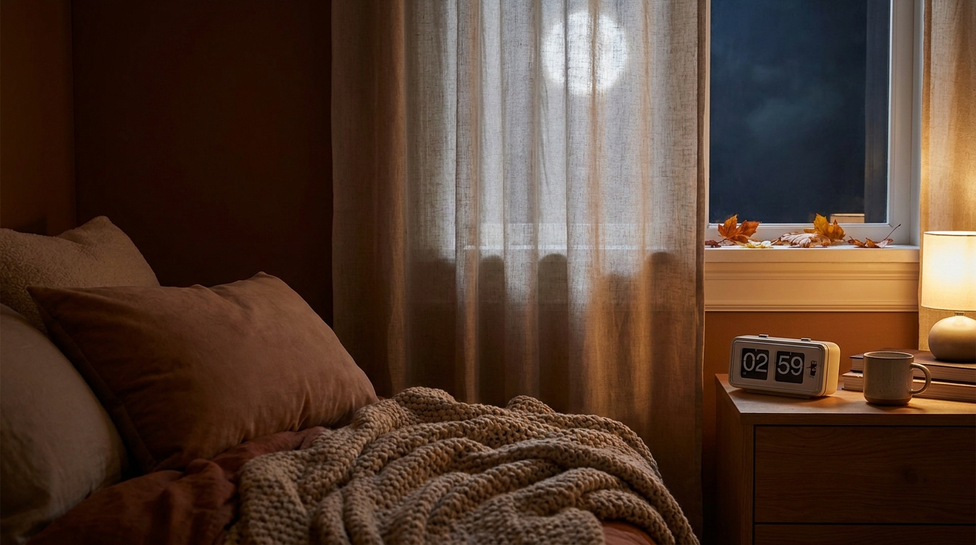 Réveil sur table de chevet dans une chambre nocturne