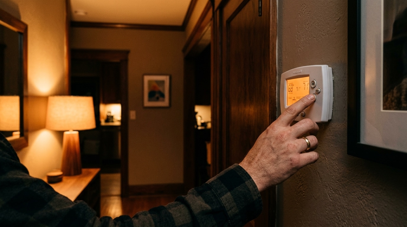 Main ajustant un thermostat programmable la nuit