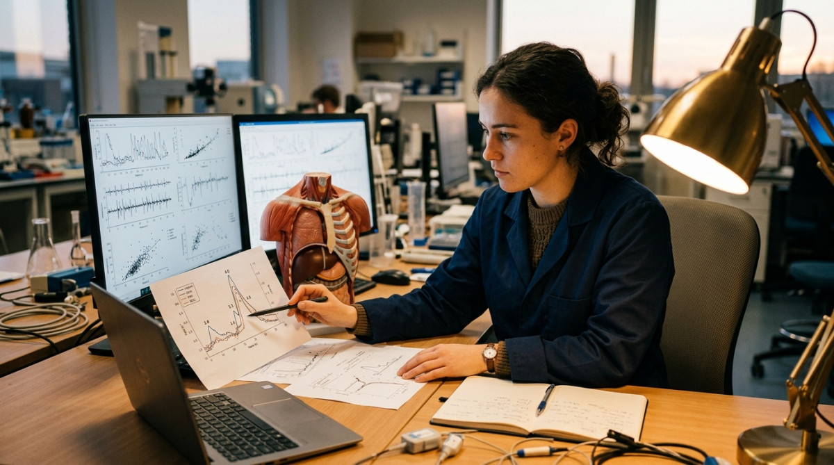 Chercheur étudiant le diaphragme et les points de côté