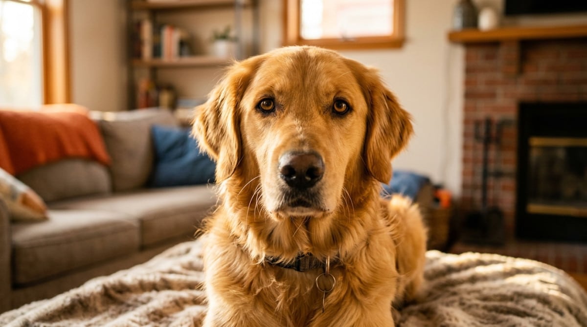 Chien regardant la caméra avec des yeux expressifs