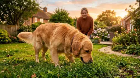 Chien reniflant l'herbe avant de faire ses besoins