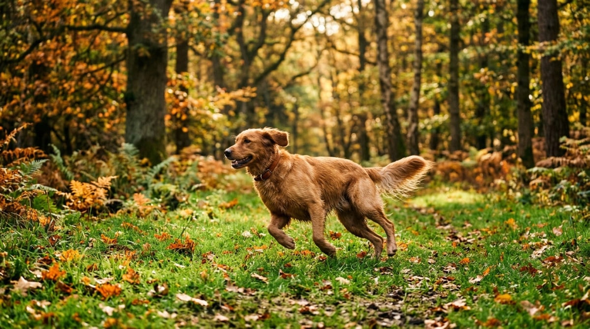 Chien tournant en rond dans une clairière ensoleillée