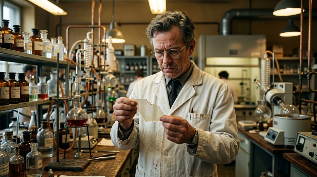 Chimiste examinant une colle ratée en laboratoire