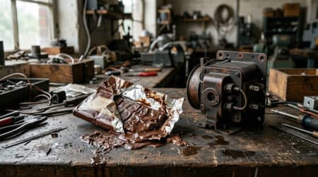 Chocolat fondu près d'un magnétron radar vintage