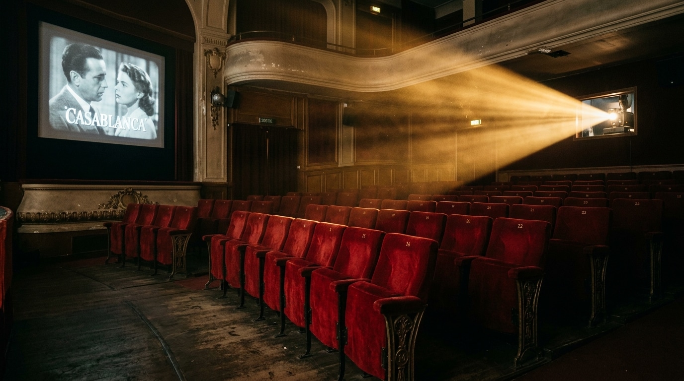 Salle de cinéma vintage évoquant les films cultes de Belmondo