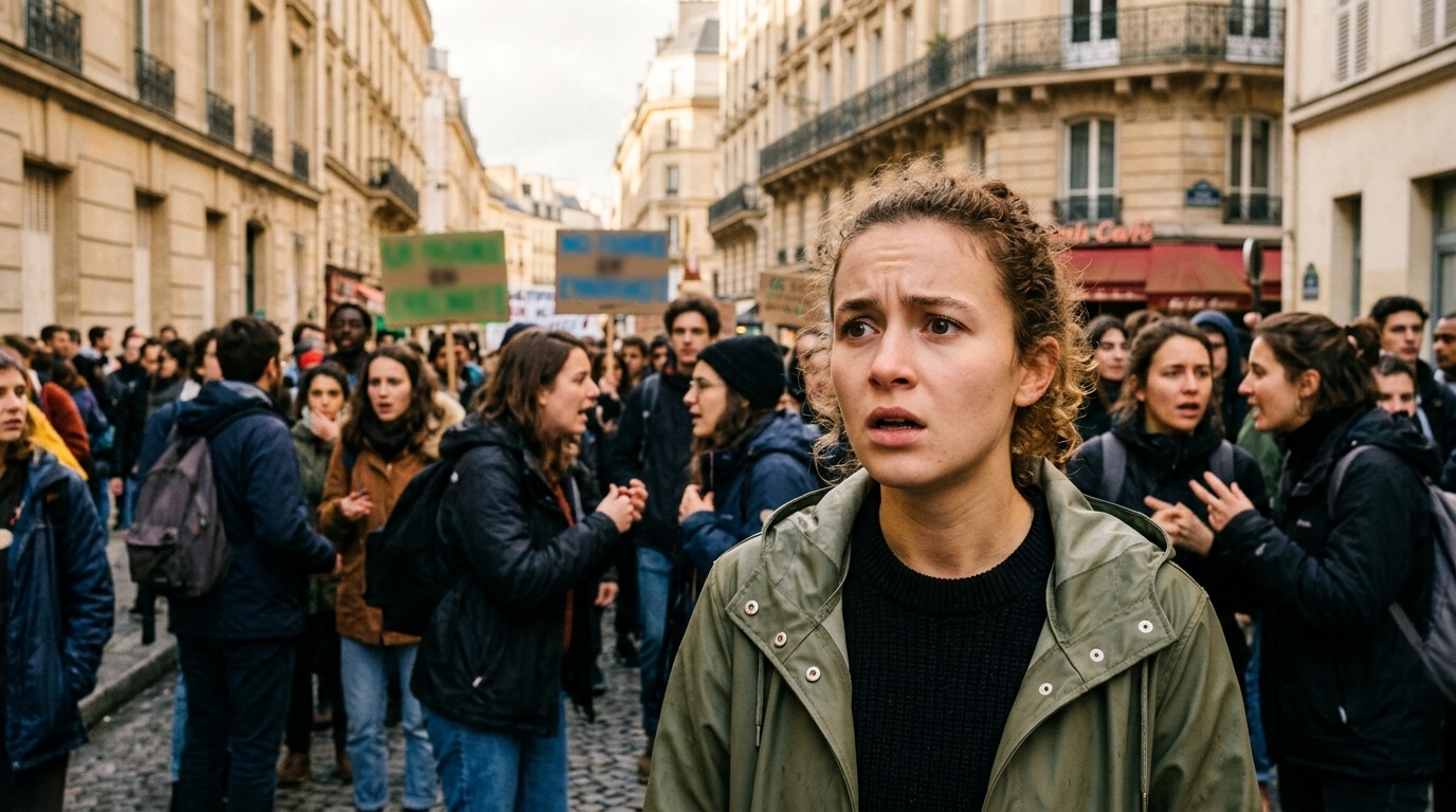 Manifestants choqués dans une rue lors d'une marche