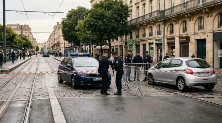 Voiture arrêtée près de barrières de sécurité policière