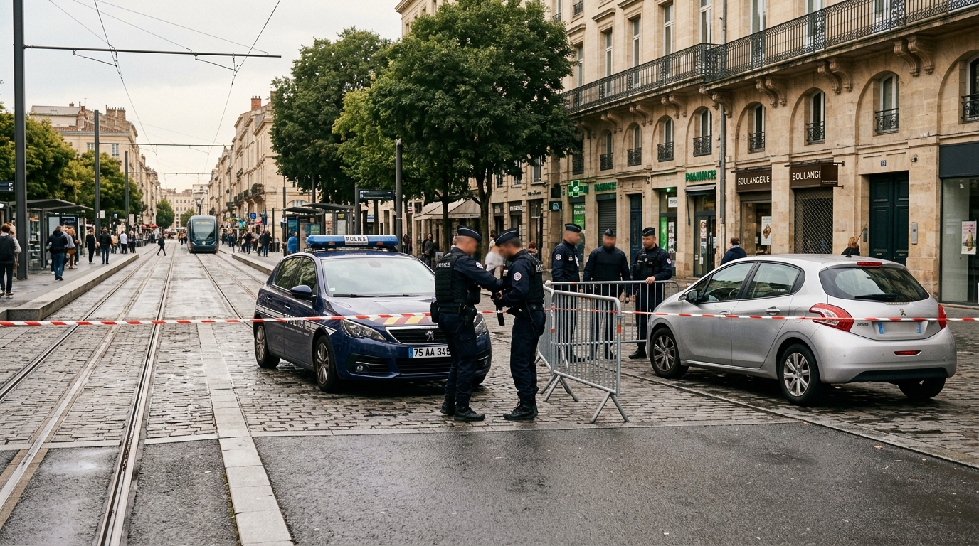 Voiture arrêtée près de barrières de sécurité policière