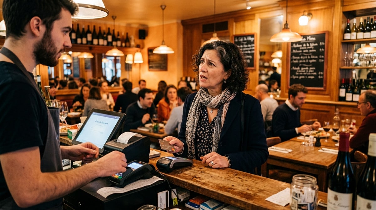 Client surpris devant un supplément carte bancaire au restaurant