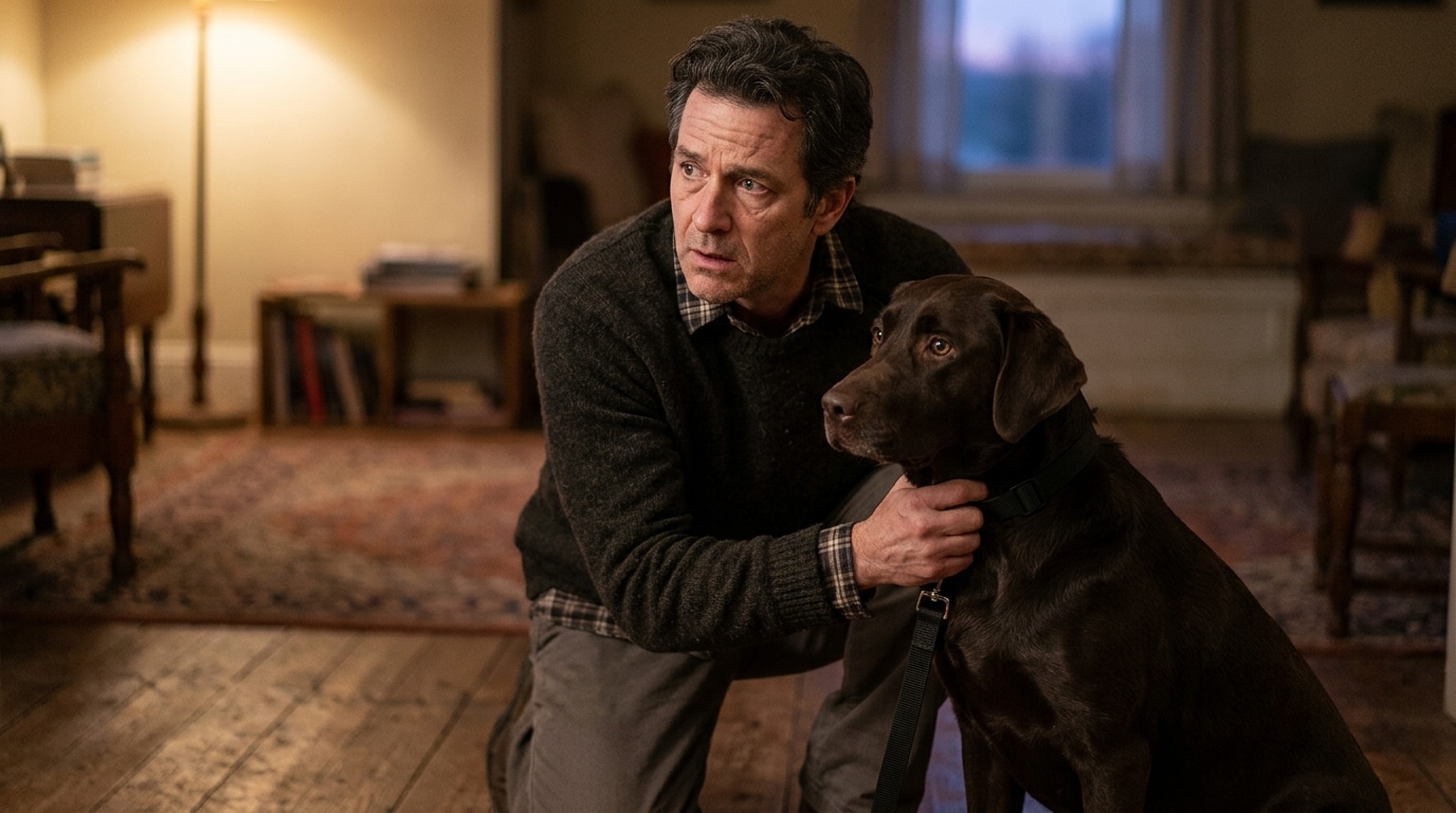 Maître inquiet observant son chien après la balade
