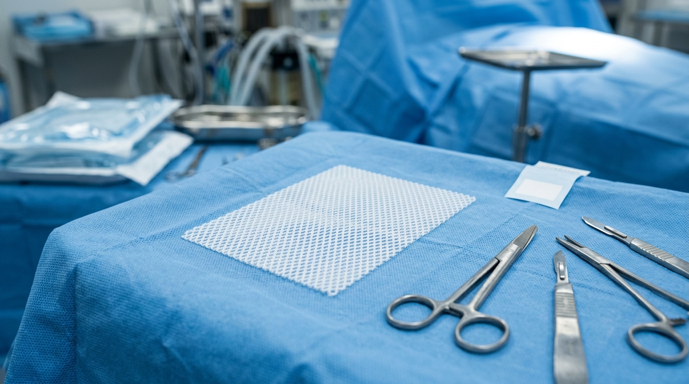 Implant chirurgical posé sur un champ stérile