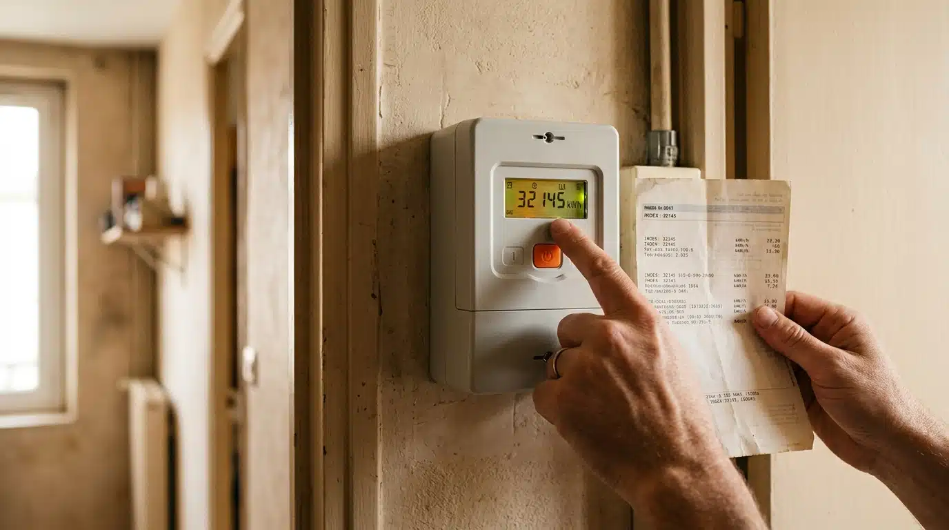 Compteur Linky mural avec écran numérique allumé