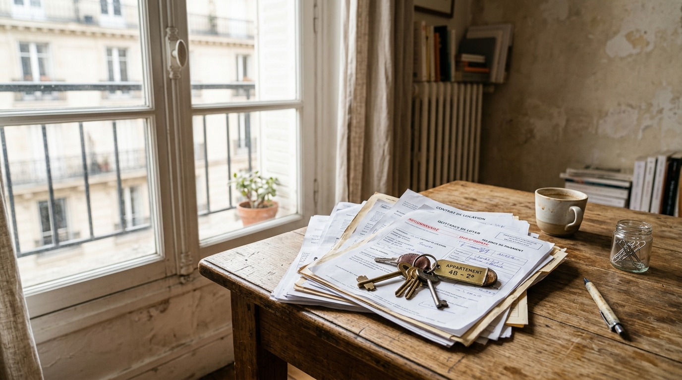 Documents de loyer et clés sur une table