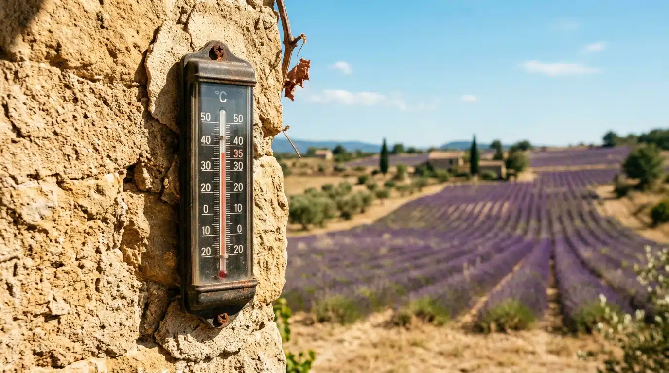 Thermomètre extérieur sous un soleil de fin d'été
