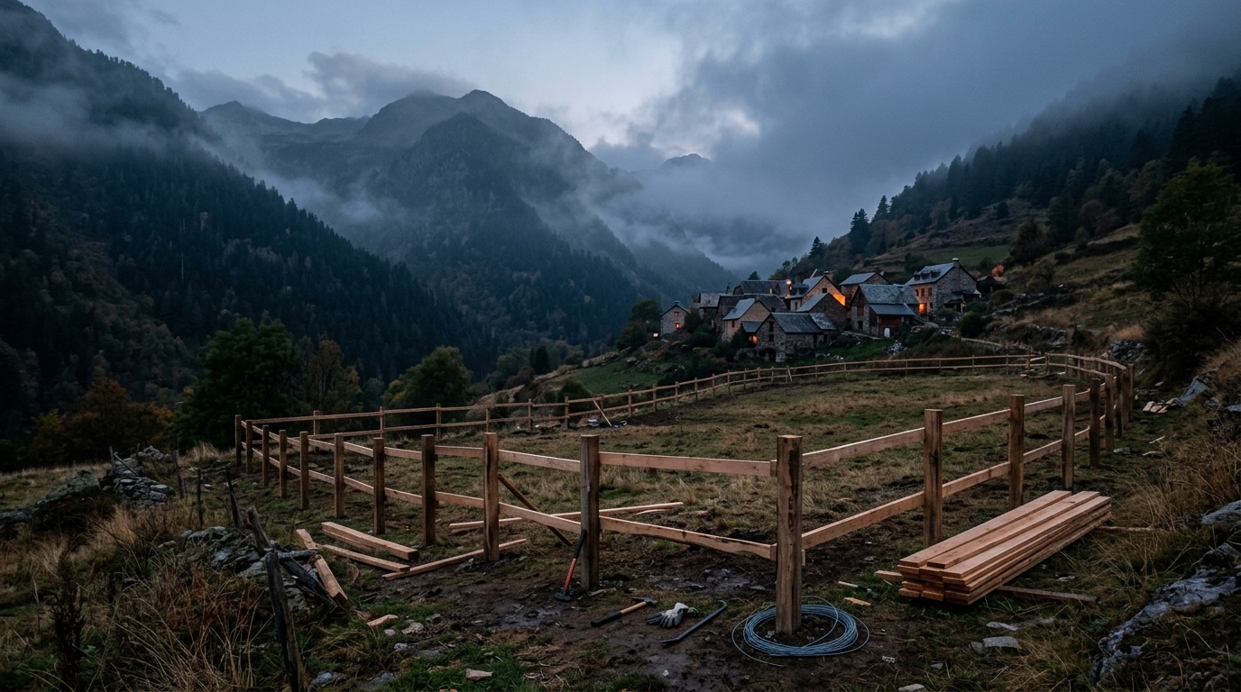 Enclos de chevaux isolé dans un hameau de montagne