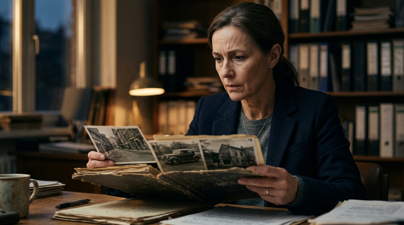 Enquêteur anonyme consultant un dossier d'archives