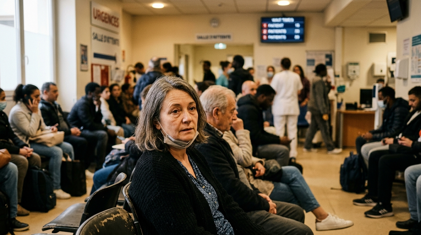 Patient inquiet dans une salle d'attente d'urgences