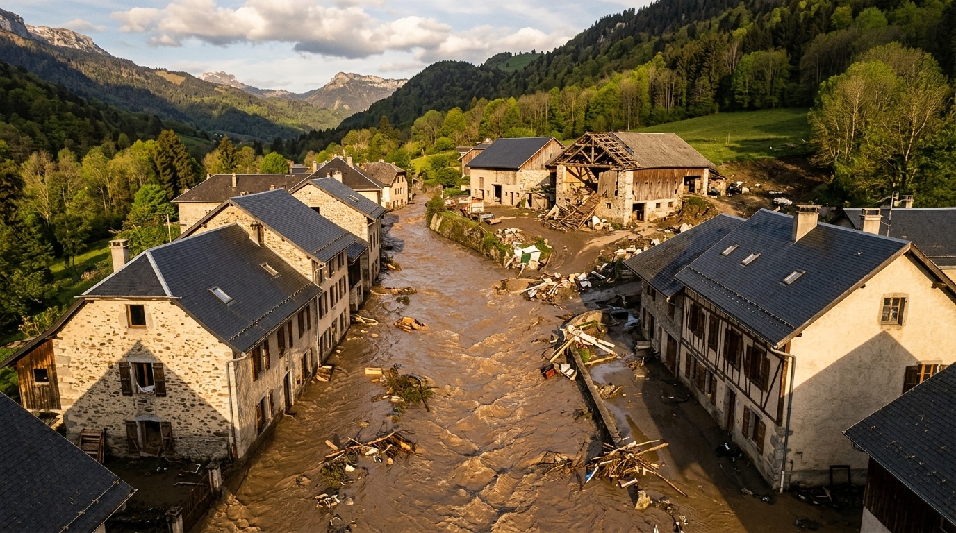 Fosse à lisier effondrée inondant une rue de Cruseilles