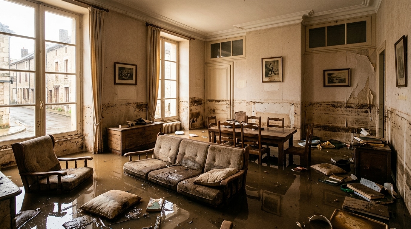 Appartement inondé par le lisier après l'effondrement