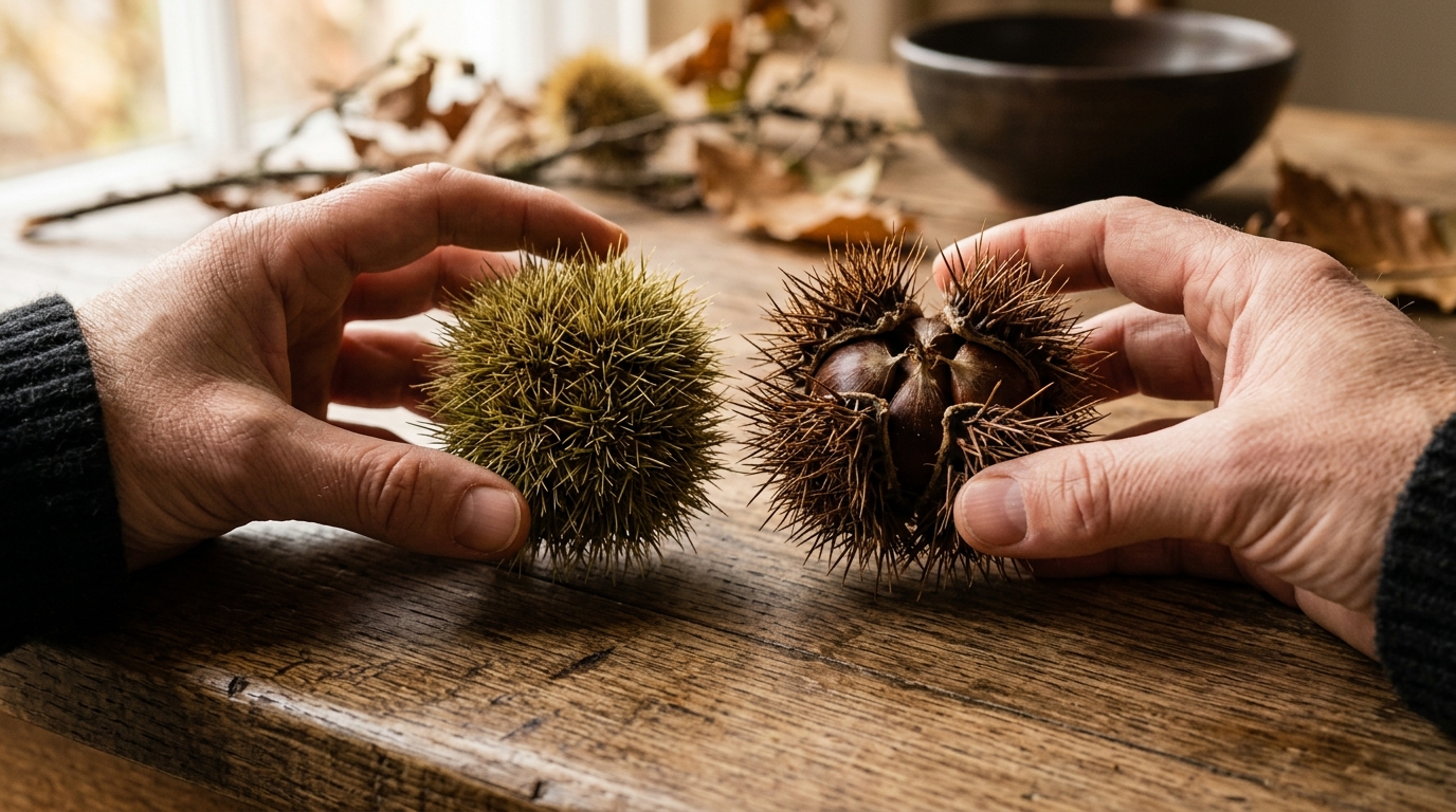 Comparaison de bogues de châtaignes et marrons d'Inde