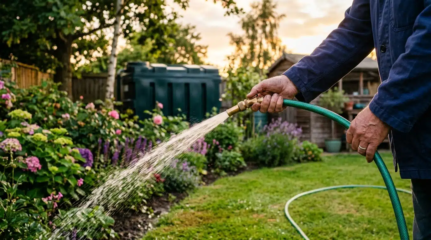 Évacuation de l'eau de pluie vers le jardin avec un tuyau