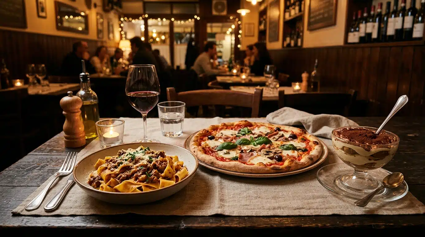 Plats italiens typiques d'une trattoria parisienne