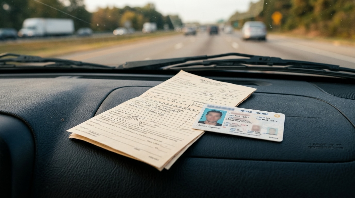 Permis de conduire posé sur tableau de bord de voiture