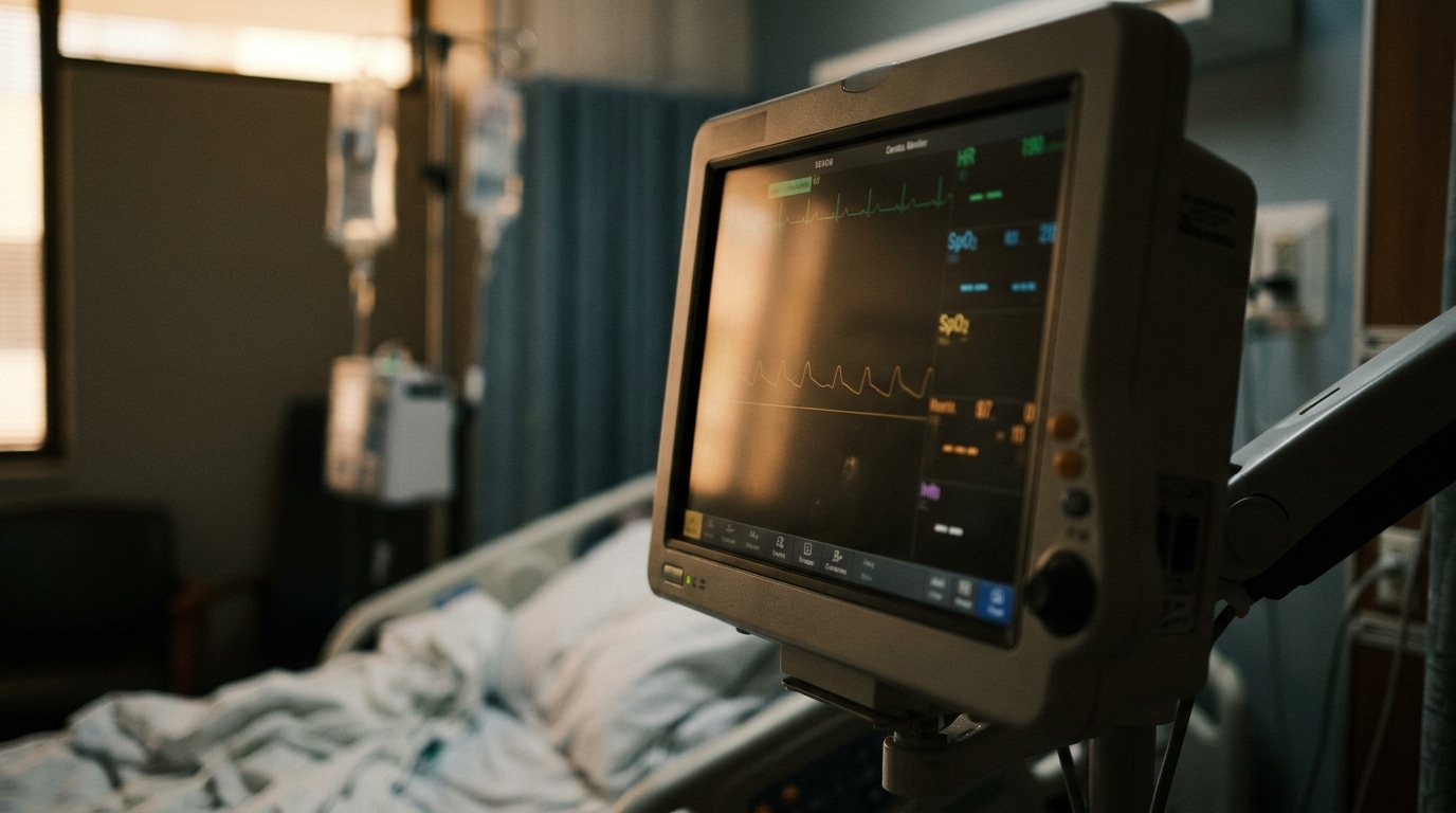 Écran de moniteur cardiaque affichant un pouls très faible