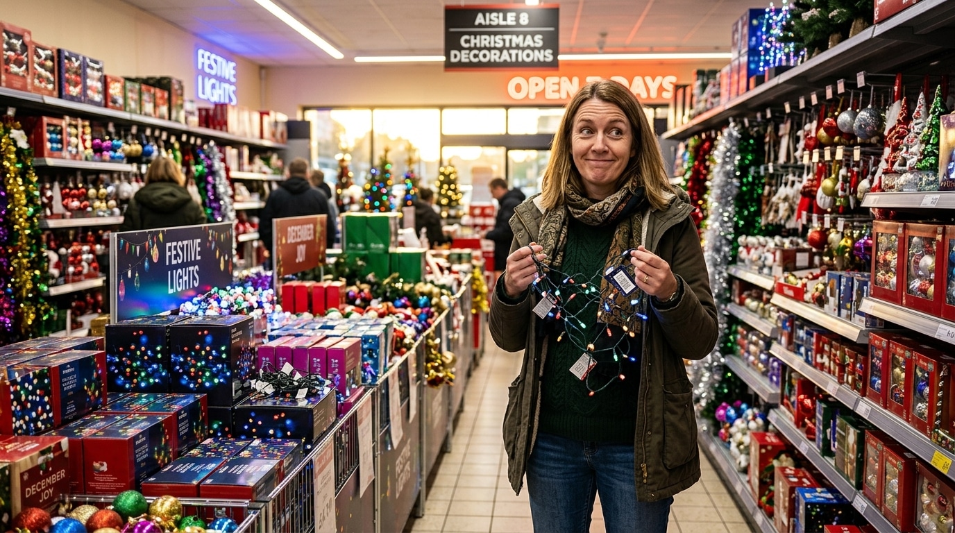 Rayon de décorations de Noël exposé en septembre