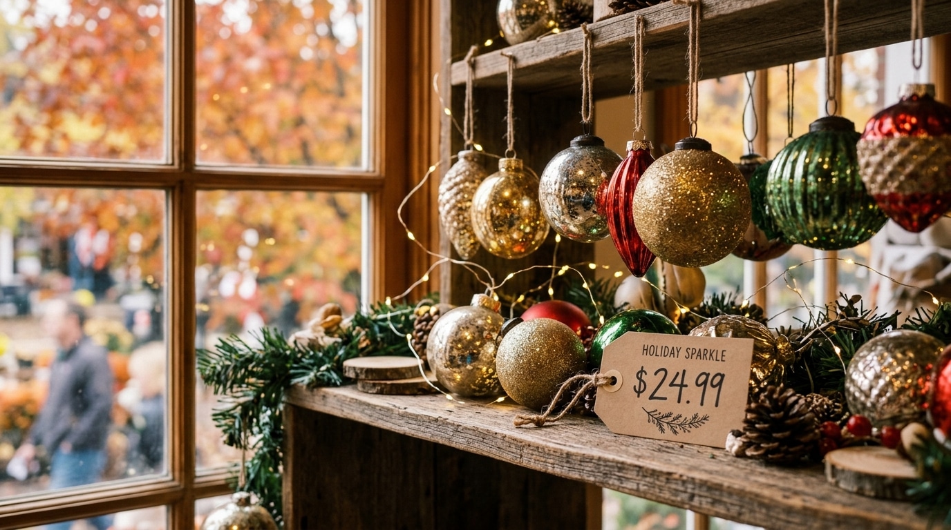 Guirlande lumineuse et boules de Noël en rayon