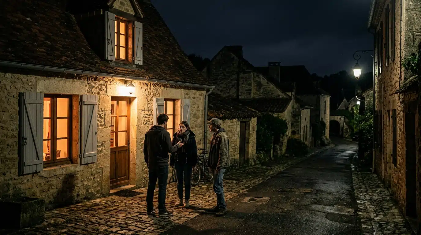 Village du Gers de nuit après le drame de Cassaigne