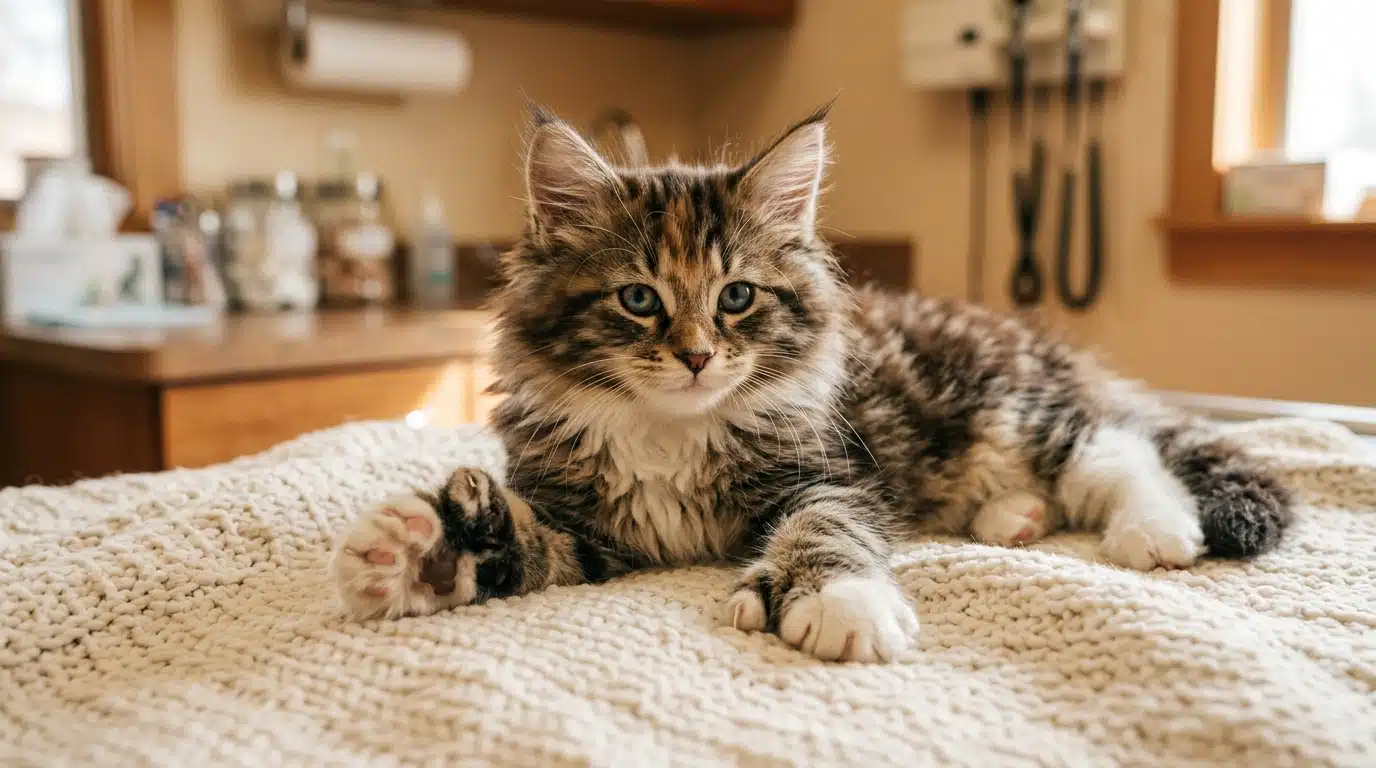 Chaton Maine Coon aux pattes larges et orteils multiples