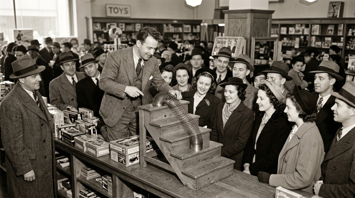 Démonstration du Slinky dans un grand magasin en 1945