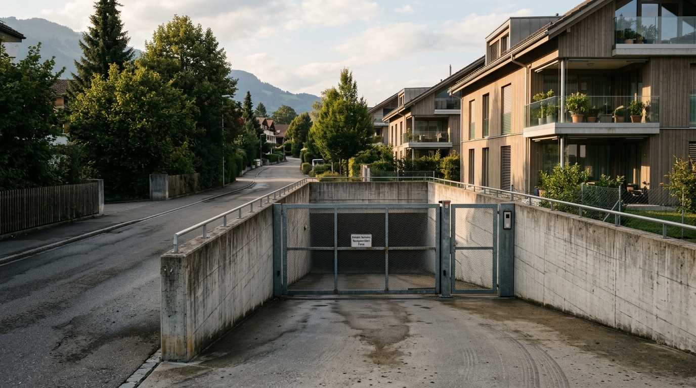 Rampe d'accès d'un parking souterrain d'immeuble vide