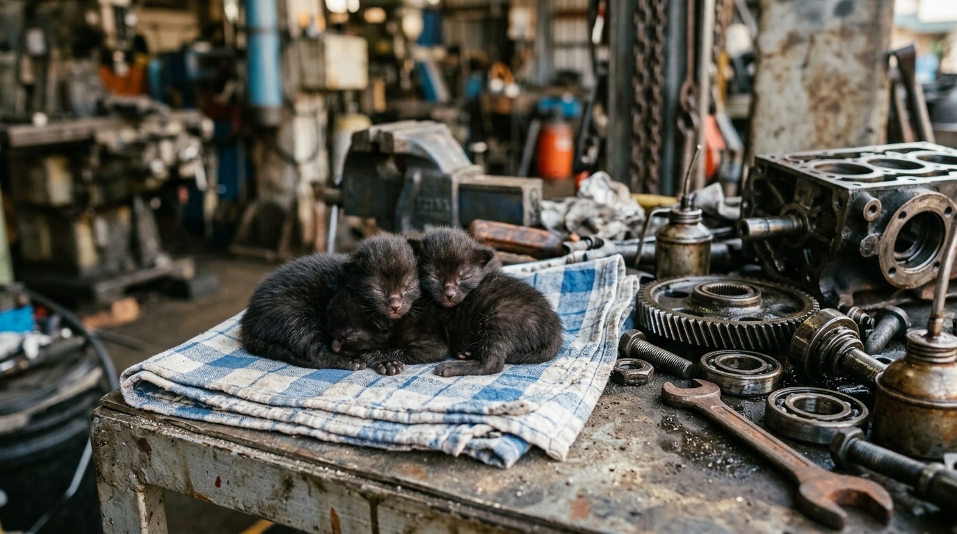 Trois chatons noirs nouveau-nés sur une serviette