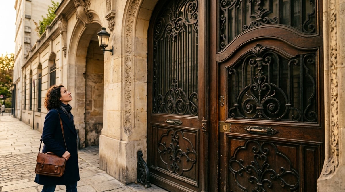 Détail d'une porte cochère parisienne avec petit vantail piéton