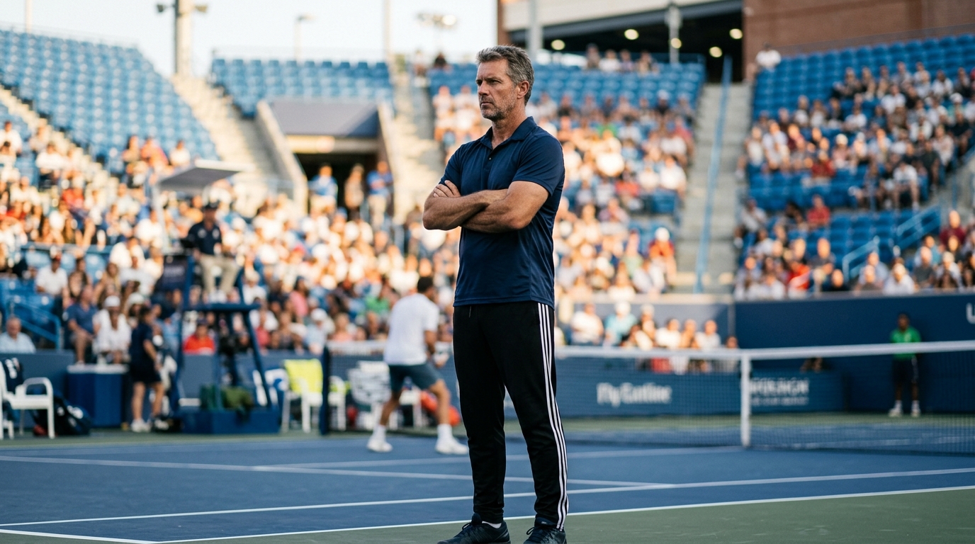 Entraîneur de tennis observant depuis le bord du court