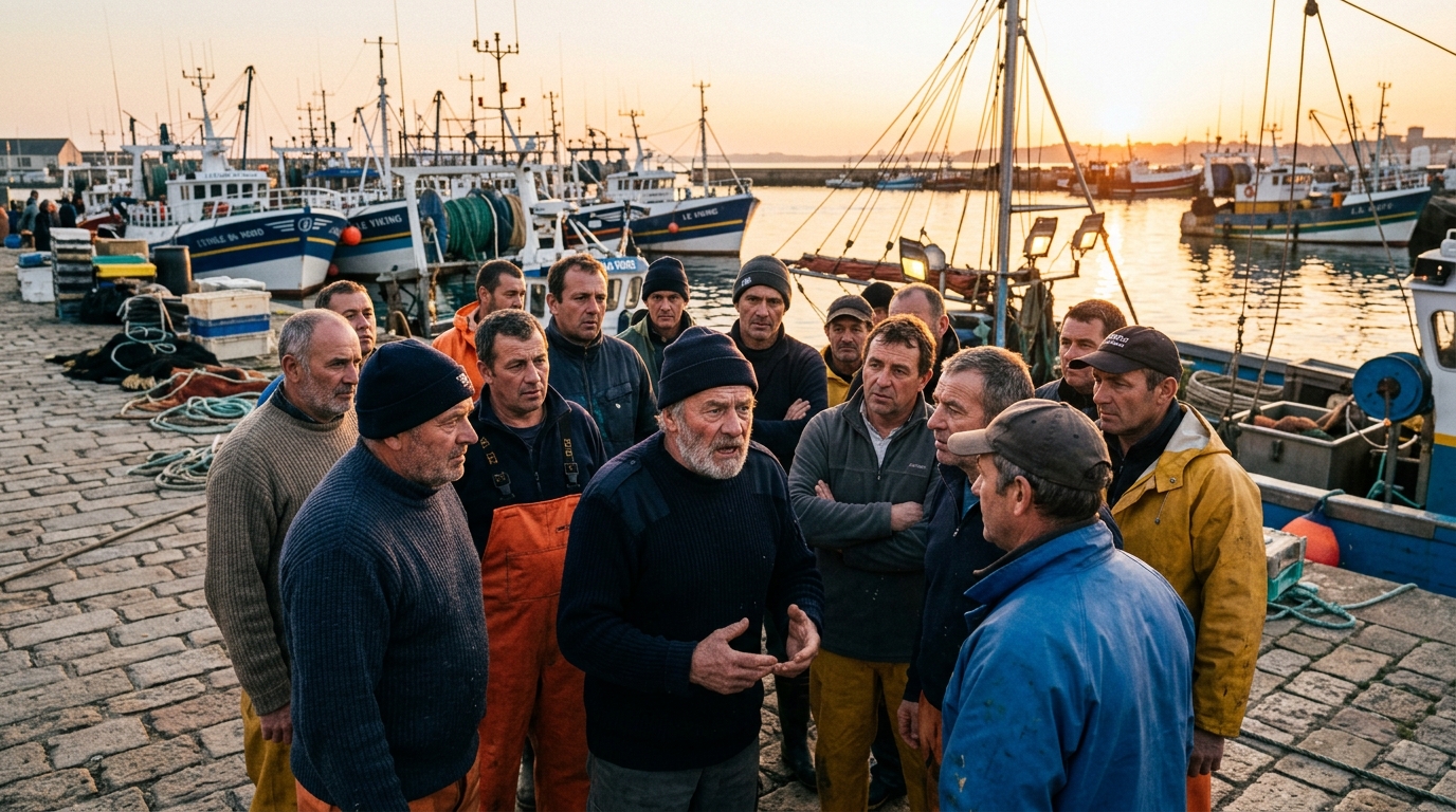 Pêcheurs solidaires rassemblés sur le port d'attache