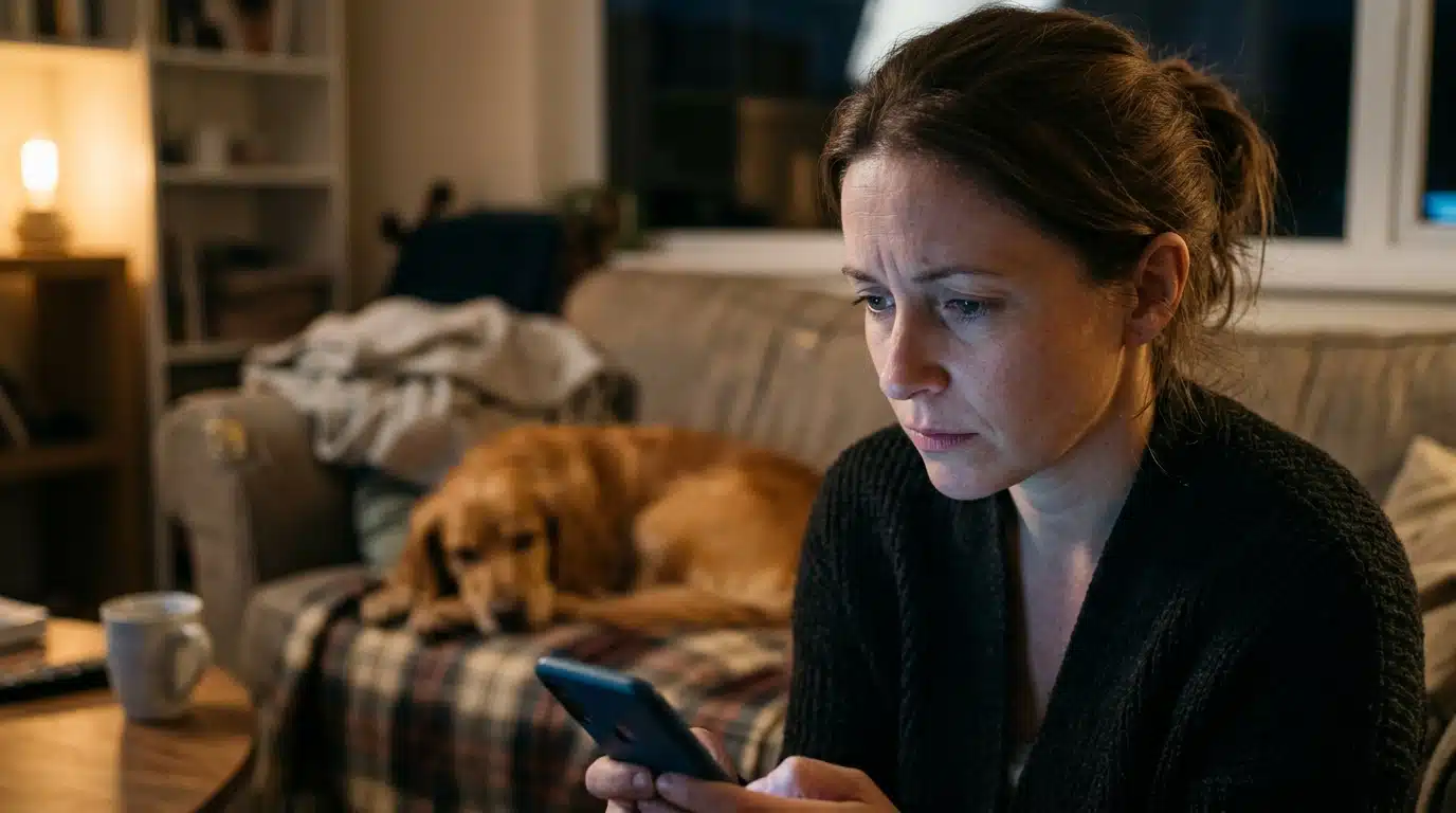 Propriétaire inquiet la nuit près de son chien malade