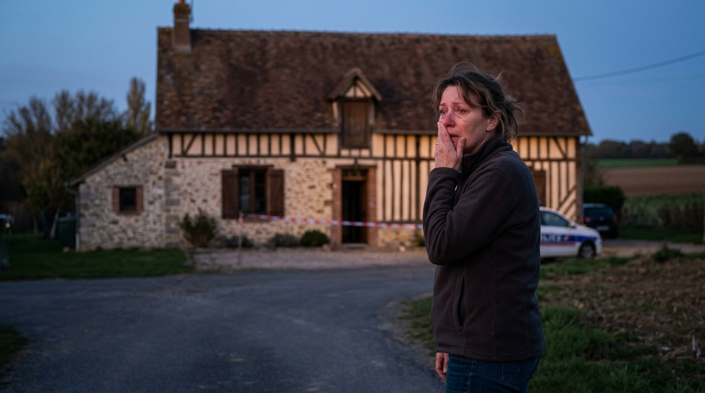 Façade de maison rurale en Eure-et-Loir au crépuscule